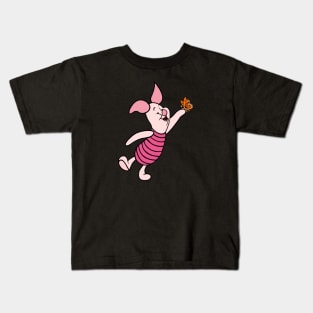 Little Pig with Awareness Ribbon Butterfly (Orange) Kids T-Shirt